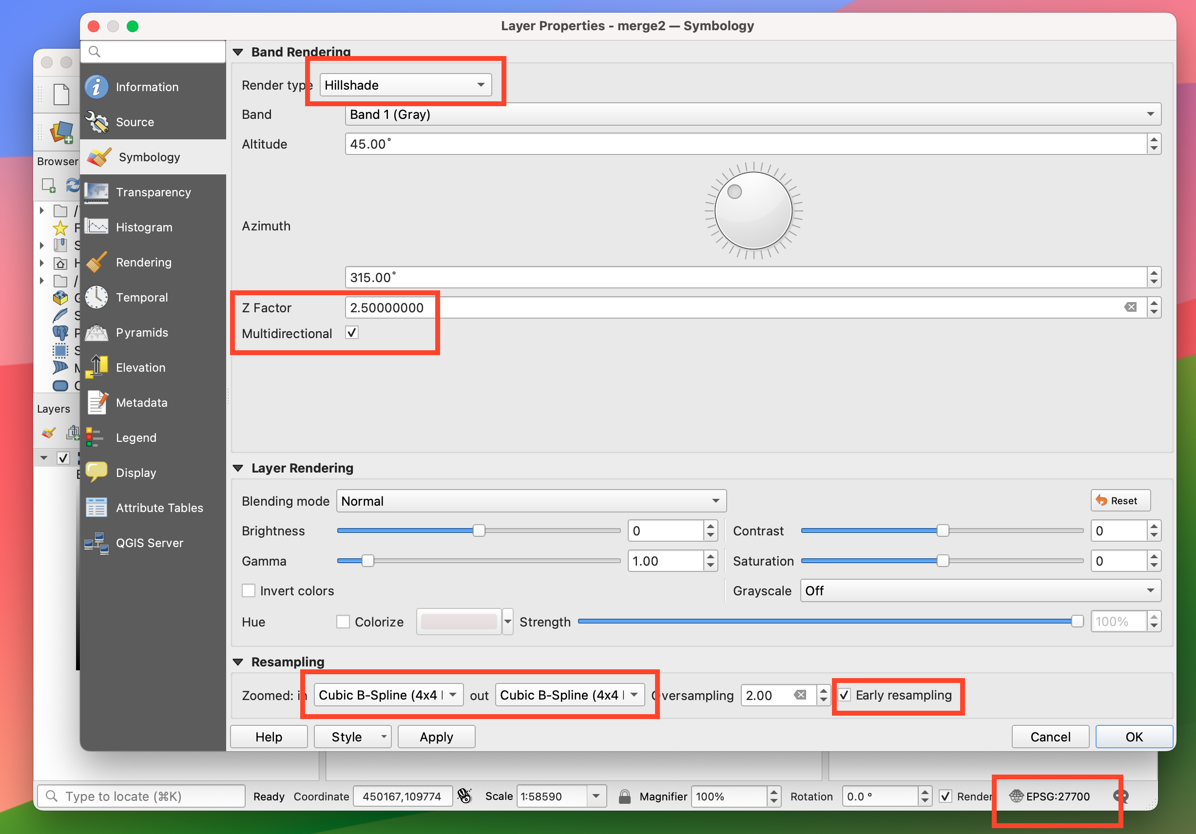 QGIS adding the hillshade